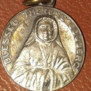 Rare Antique Catholic Therese Couderc Relic Cloth Fabric Locket Pendant Charm
